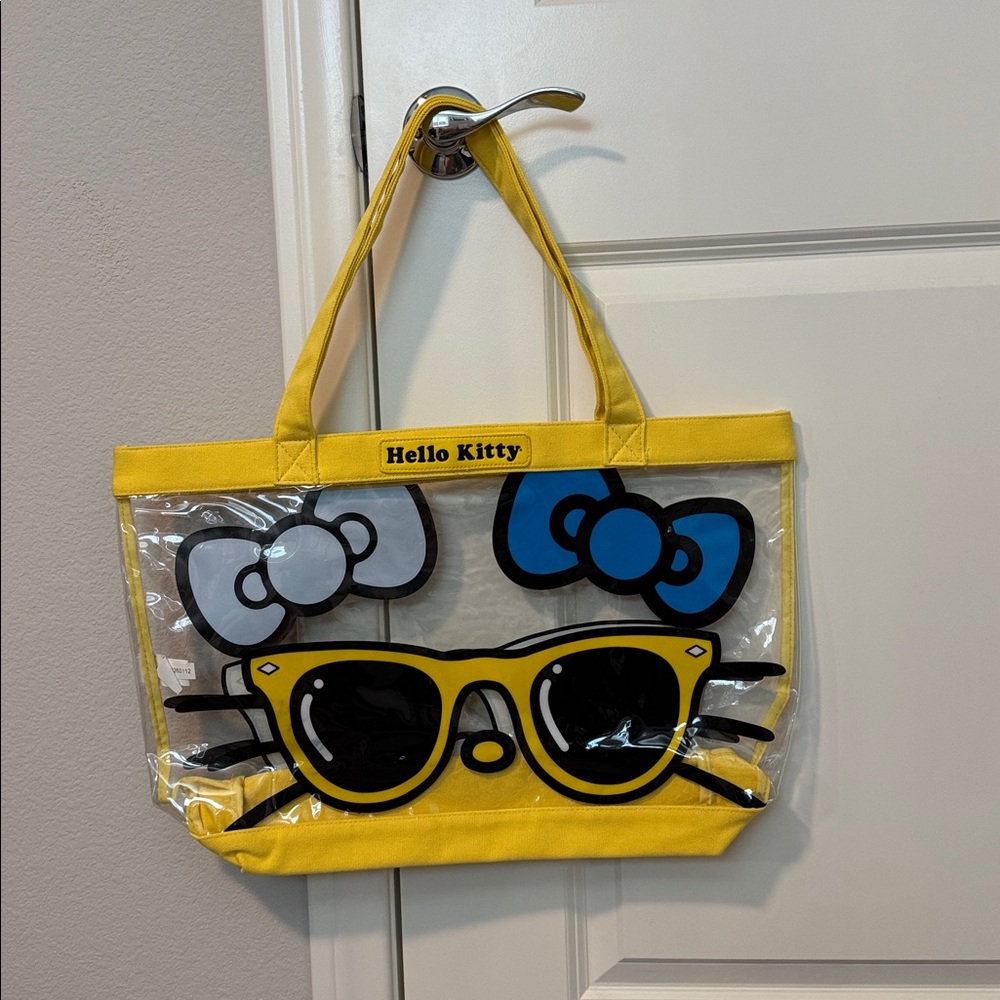 Loungefly + Hello Kitty Clear Tote with Yellow Sunglasses and Blue Bow
